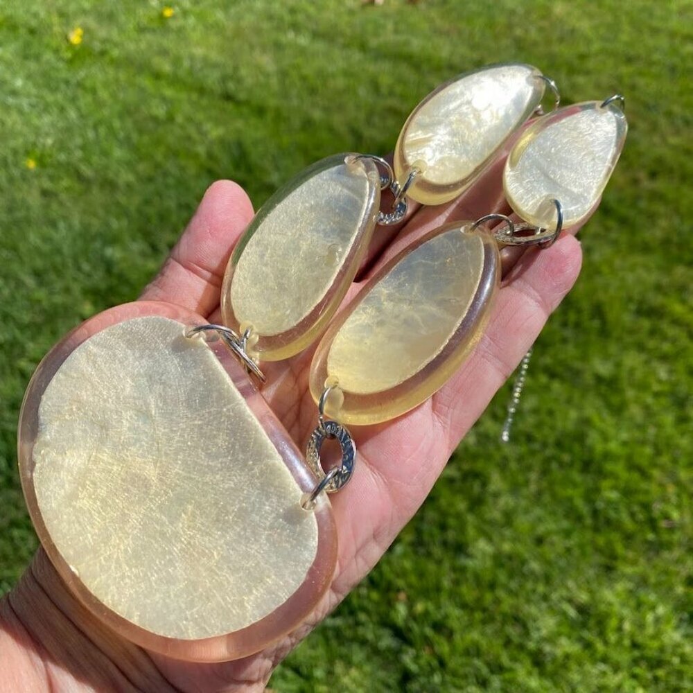 Myrna Lee Chang Lucite Discs Pearls Statement Necklace Vintage - Picture 2 of 6